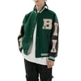 thumbnail image 1 of Gureui Women's Oversized Baseball Jackets, Casual Leather Snap Closure Long Sleeve Loose Fit Patchwork Letter Bone Embroidery Jackets with Pockets, 1 of 5