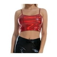 thumbnail image 1 of Gureui Women's Shiny Metallic Crop Tops Long Sleeve High Neck Tops/Camisole Rave Dance Clubwear Exposed Navel Tops, 1 of 7