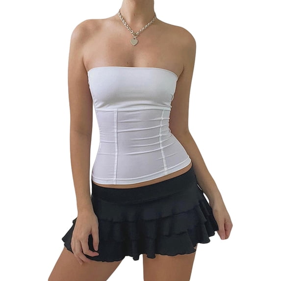Gureui Women's Sleeveless Bandeau Bustier Tops Vest, Sexy Vintage Strapless Vertical Stripes Tank Tops Party Nightclubs Camisole Clubwear