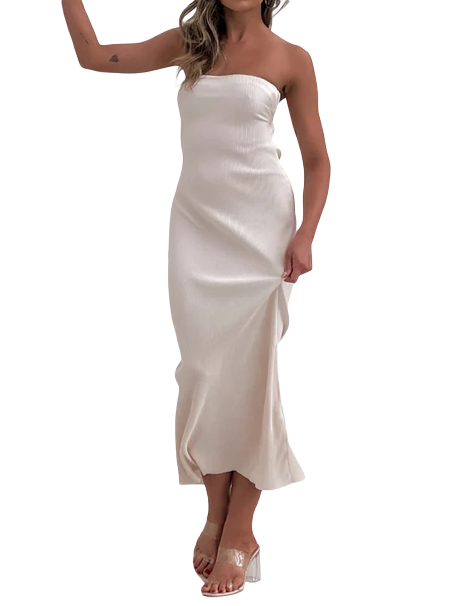 slim fit dress slacks SELF-PORTRAIT Velvet bandeau long Dress BORDEAUX