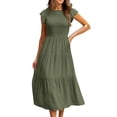 thumbnail image 1 of Gureui Women's Summer Dress, Solid Color Round Neck Short Fly Sleeve Pleated Cocktail Party Beack Chest Cake Skirt Garment, 1 of 6