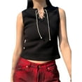 thumbnail image 1 of Gureui Women's Summer Tank Tops, Sleeveless Solid Color Knitted Ribbed Cross Tie-Up Front Vests Slim Fit Crop Tops Streetwear, 1 of 6