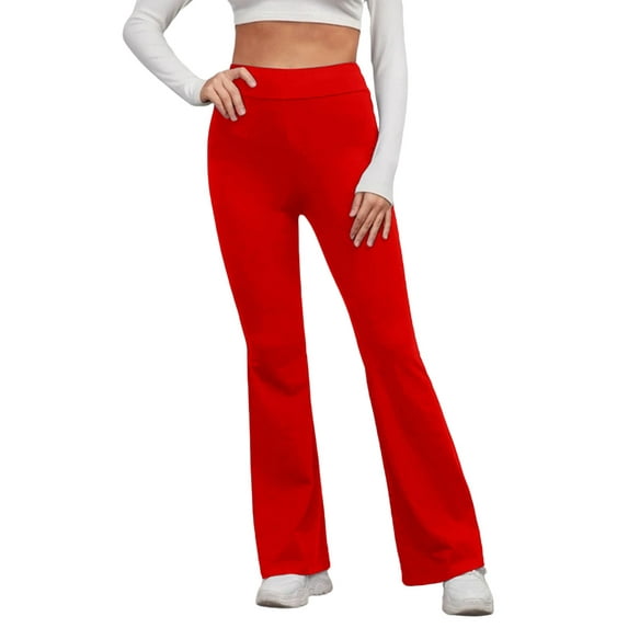 Gureui Women's Yoga Pants, Solid Color Long Bell-Bottoms Elastic High Waisted Tummy Control Fare Leggings Casual Fall Spring Workout Running Trousers