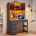 thumbnail image 1 of Gurexl LED Desk with Outlet Charging Station, Home Office Desk with LED Auto Lights, Computer Desk with Hutch and Drawer for Small Space, Workstation Writing Desk for Bedroom,Adjustable (Grey), 1 of 8