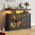 thumbnail image 1 of Gurexl LED Farmhouse Sideboard Buffet Cabinet with Storage, Wood Coffee Bar Station Table w/Charging Station, Large Kitchen Storage Cabinet w/Adjustable Shelf and 3 Drawers (Dark Rustic Oak), 1 of 9