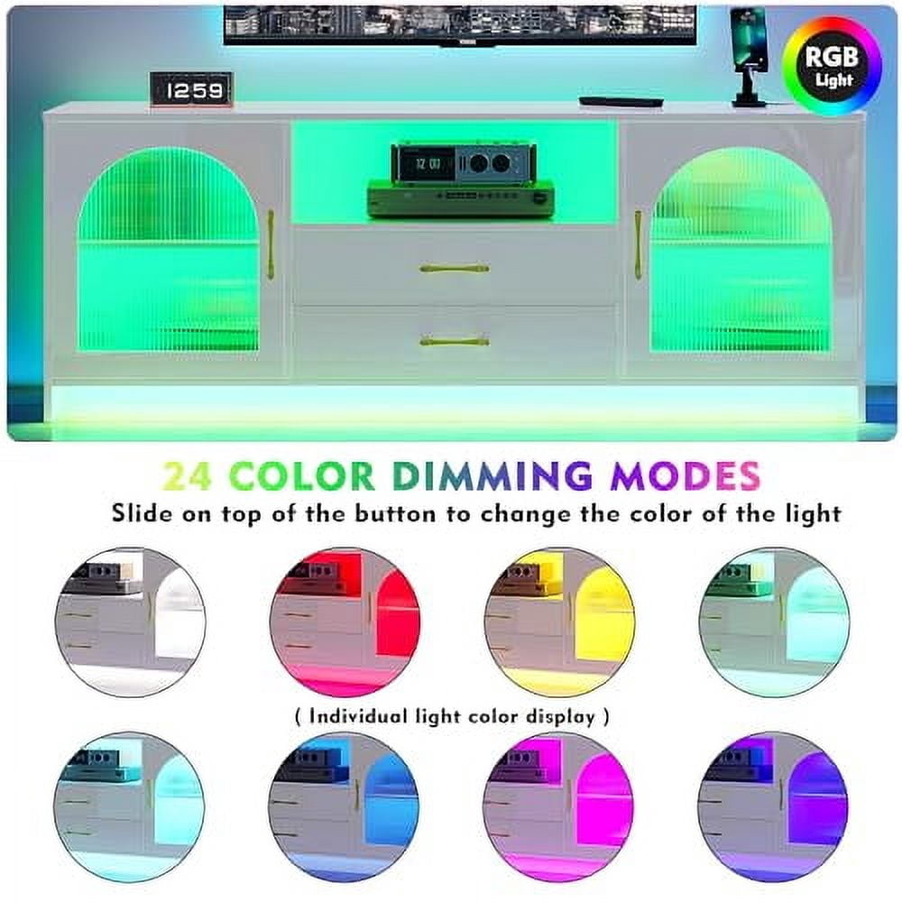 Gurexl RGB TV Stand with Wireless Charging Station for TVs up to 75 Inch,Human Sensor LED TV Cabinet with USB&Type-C Ports,24 Color Dimmable Television Stand with Drawers & Storage Cabinet