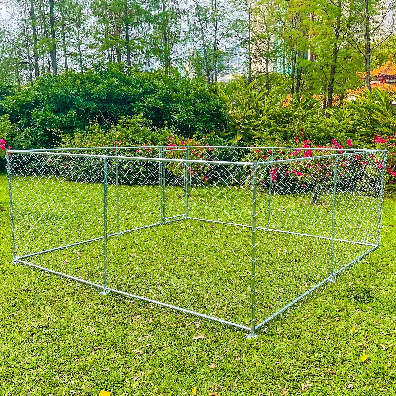 Guriches 10ft x 10ft x 4ft Metal Dog Kennel Outdoor Pet Enclosure, Steel Chicken Coop with Lockable Door, Large Exercise Pen for Dogs, Rabbits, Ducks & Hens