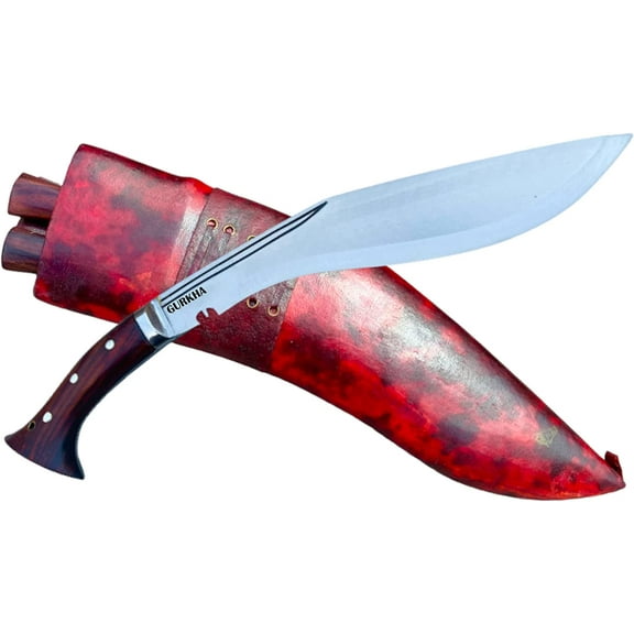 Gurkha Authentic WW I Kukri Knife 18 IN Historical Panawal full Tang 12 IN Fixed Blade Hand-Hammered Bush Crafting Bone Chopping Professional Knife - Leather Sheath & Small 2 Knives Handmade In Nepal