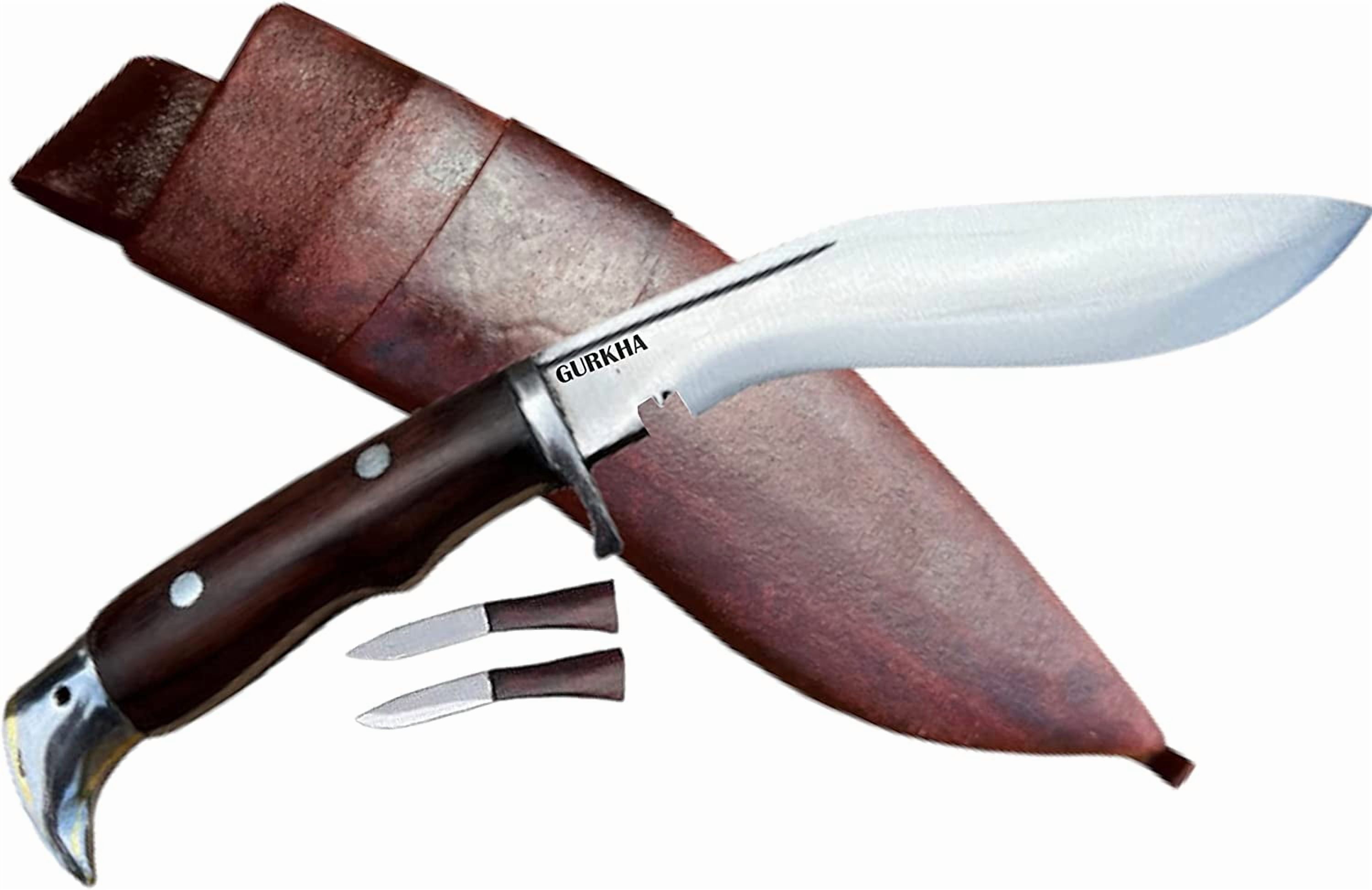 Gurkha Kukri Knife American Eagle Overall 10 IN Blocker On Handle 5 IN Fixed Blade Khukuri, Leather Sheath - Handmade In Nepal