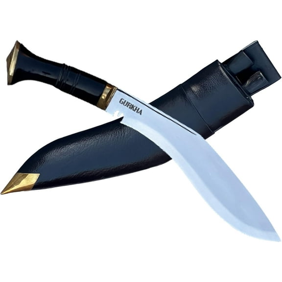 Gurkha Nepal Army Kukri Knife 9" Fixed Blade Full Tang Carbon Steel Authentic Hand Forged Historical Kukri Khukuri With Leather Sheath & 2 Small Knives - Hand-Hammered In Nepal