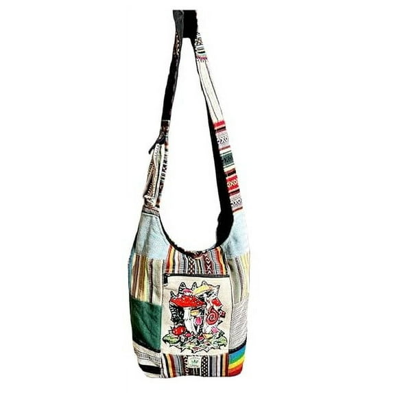 Gurkha Patchwork Hemp Shoulder Bag American Style 14 IN Multi-Purpose Womens Unisex Cross Body Shopping Bag - Handmade In Everest Country Nepal