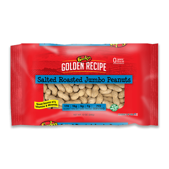Gurley Jumbo Peanuts Salted in Shell - Large, Fresh Nuts for Snacking, High in Protein, Heart-Healthy 12 Oz Bag (Pack of 12)