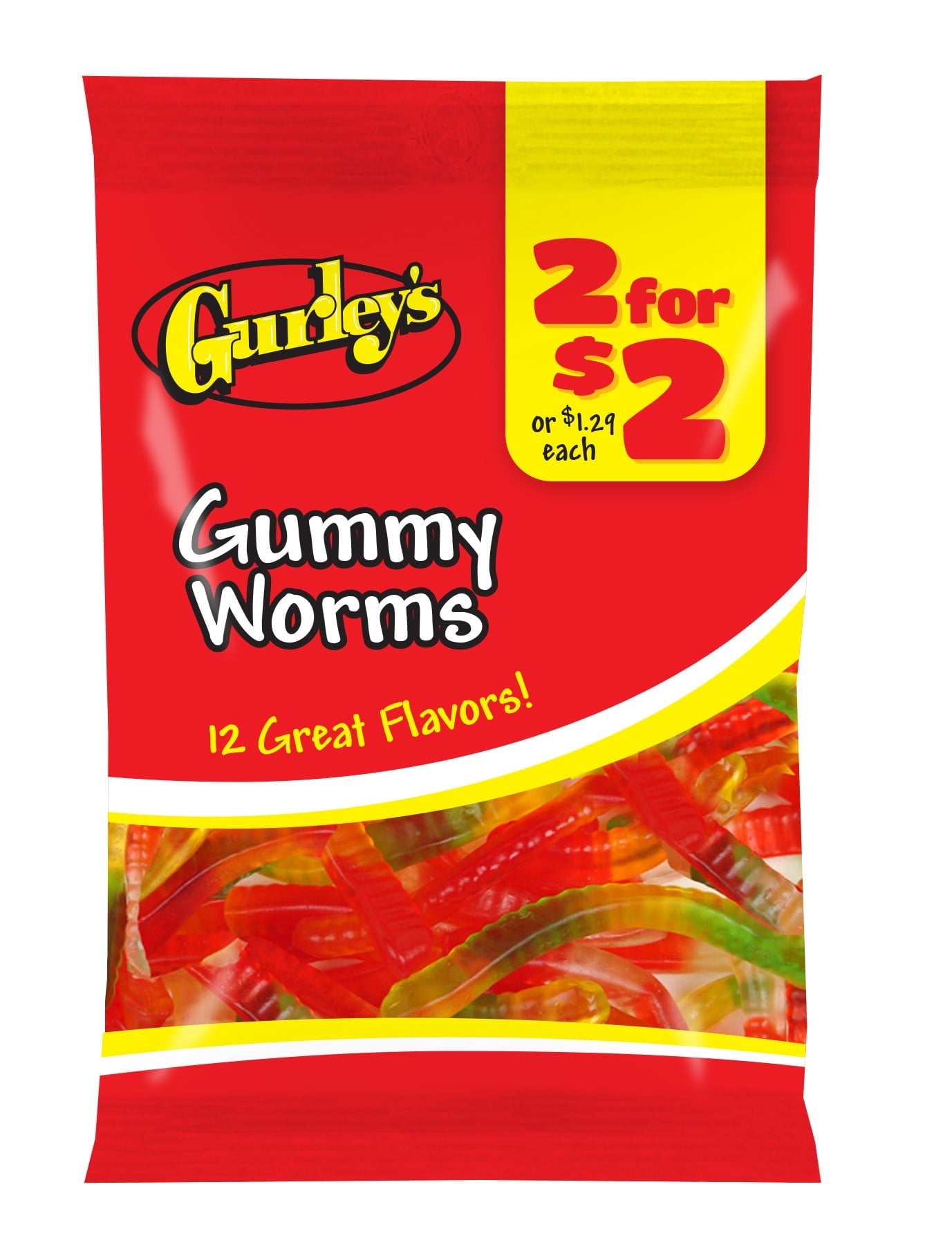 Gurley's Gummi Briteworms, Neon-Colored, Tangy Gummy Worms (Pack