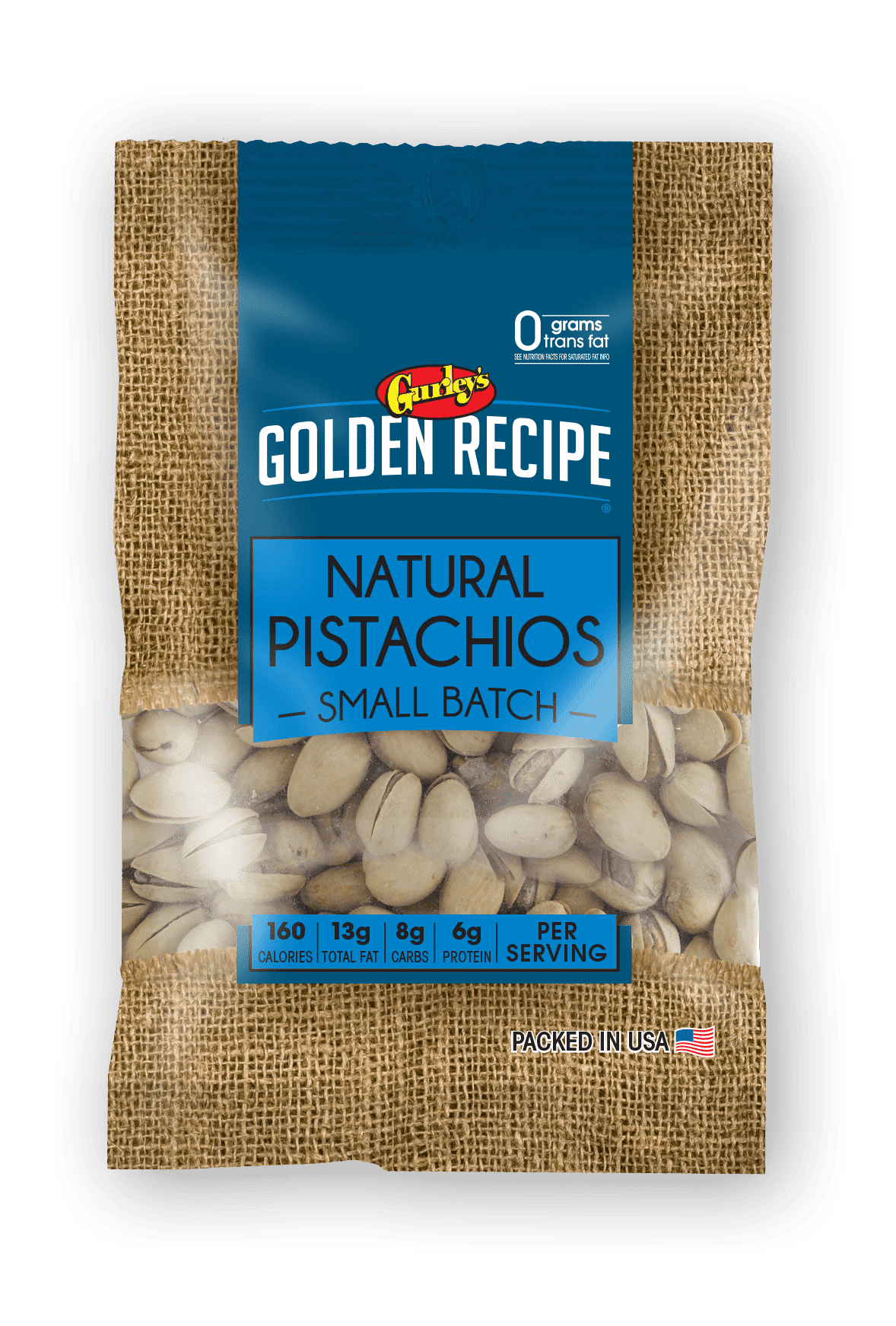 Gurley's Golden Recipe Natural Pistachios, Unsalted, 2.25 oz (Pack of 8)