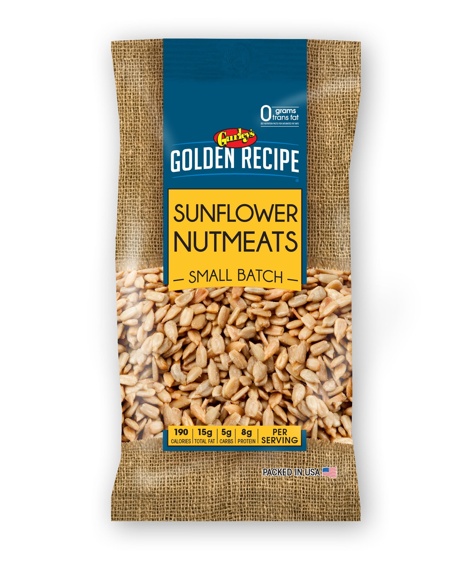 Gurley's Golden Recipe Roasted Sunflower Nutmeats, Shelled Seeds for On-The-Go 6 oz Bag (Pack of 8)