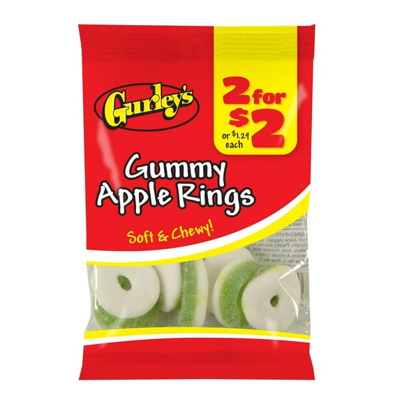 Gurley's Green Apple Gummi Rings, Sour and Sweet Chewy Candy (Pack of 12)