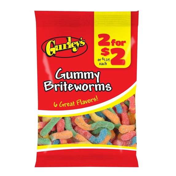Gurley's Gummi Briteworms, Neon-Colored, Tangy Gummy Worms (Pack of 12)