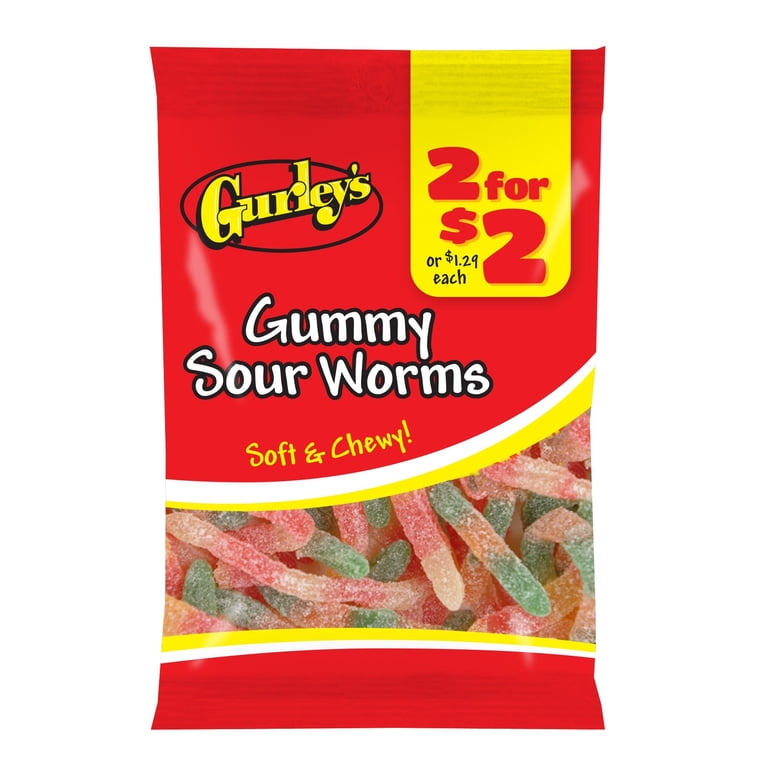 Gurley's Sour Gummi Worms, Dual-Flavored, Chewy Treats (Pack of 12