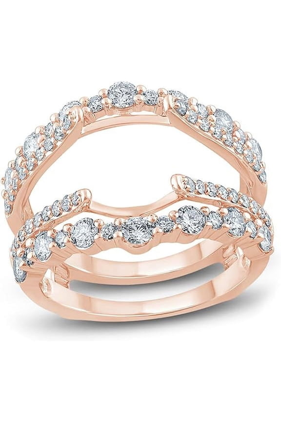 14K Rose Gold Plated 2.25 Ct Round Cut White Diamond Wedding Engagement Enhancer Guard Wrap Ring For Women's 925 Sterling Silver -7.5