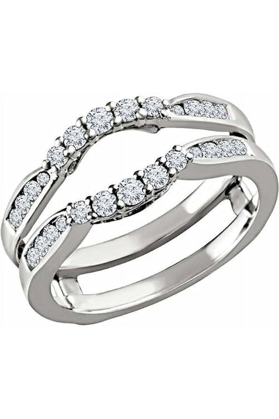 14K White Gold Plated 2.22 Ct Round Cut White Diamond Wedding Engagement Enhancer Guard Wrap Ring 925 Sterling Silver For Women's -8.5