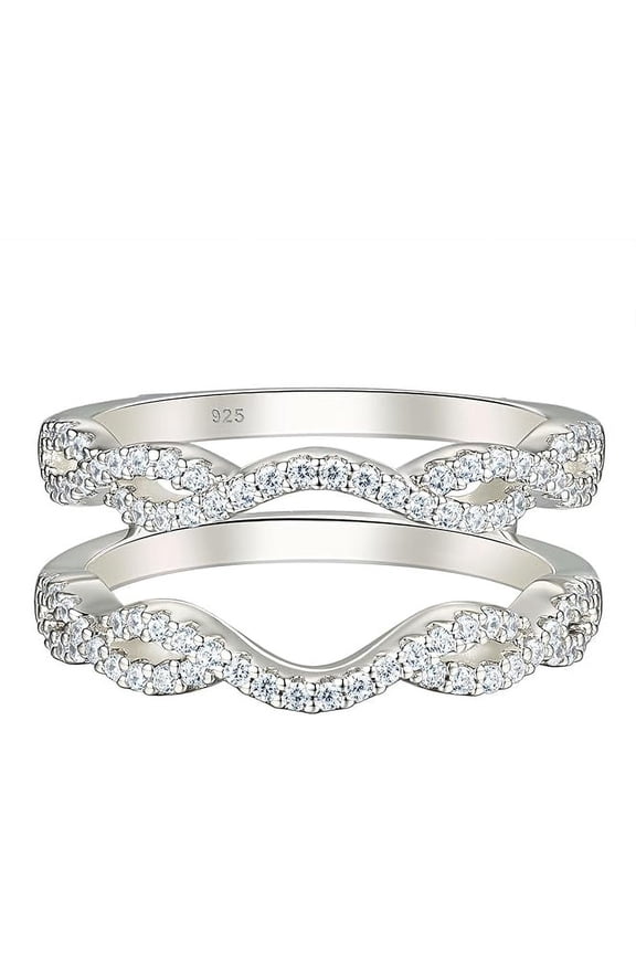 14K White Gold Plated 2.43 Ct Round Cut White Diamond Engagement Thanksgiving Christmas Enhancer Guard Wrap Ring 925 Sterling Silver For Women's -7.5