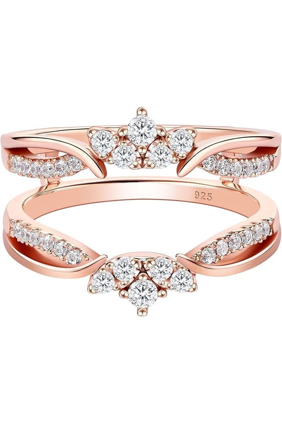 2.10 Ct Round Cut White Diamond Enhancer Wrap Guard Engagement Thanksgiving Christmas Ring 14K Rose Gold Plated 925 Sterling Silver For Women's -7