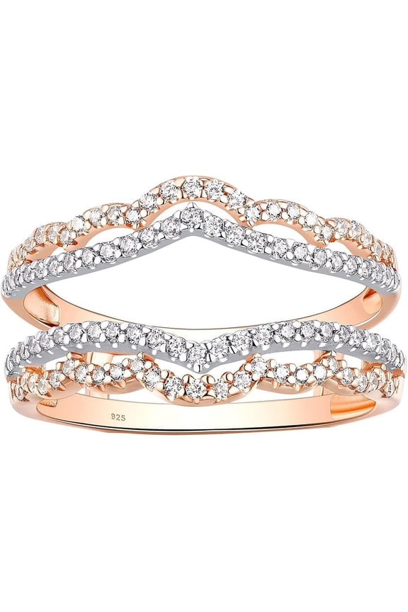 2.19 Ct Round Cut White Diamond Enhancer Wrap Guard Engagement Thanksgiving Christmas Ring 14K Rose Gold Plated 925 Sterling Silver For Women's -10