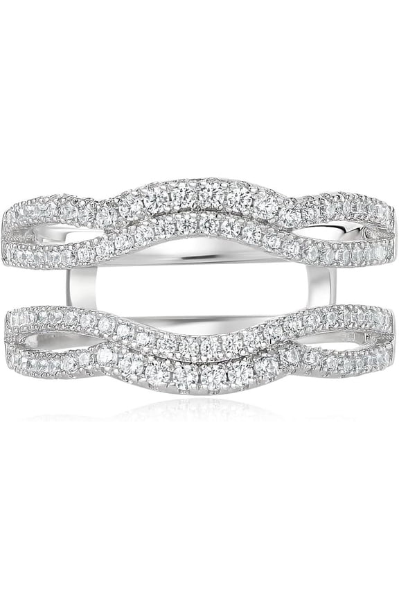 2.46 Ct Round Cut White Diamond Wedding Engagement Enhancer Guard Wrap Ring For Women's 14K White Gold Plated 925 Sterling Silver -9