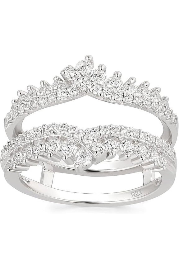 2.78 Ct Round Cut White Diamond Wedding Engagement Enhancer Guard Wrap Ring For Women's 14K White Gold Plated 925 Sterling Silver -6