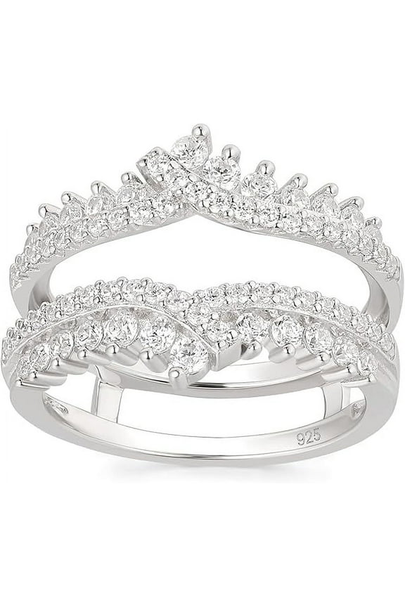 2.78 Ct Round Cut White Diamond Wedding Engagement Enhancer Guard Wrap Ring For Women's 14K White Gold Plated 925 Sterling Silver -7