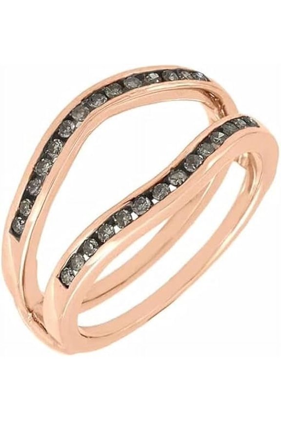 925 Sterling Silver 14K Rose Gold Plated 2.25 Ct Round Cut Brown Diamond Wedding Engagement Enhancer Guard Wrap Ring For Women's -8