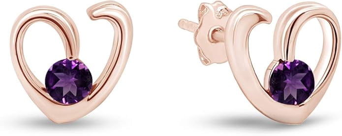 Guru Jewellers 925 Sterling Silver 1Ct Round Cut Amethyst Heart Shape Push Back Stud Earring's 14K Rose Gold Plated For Women's