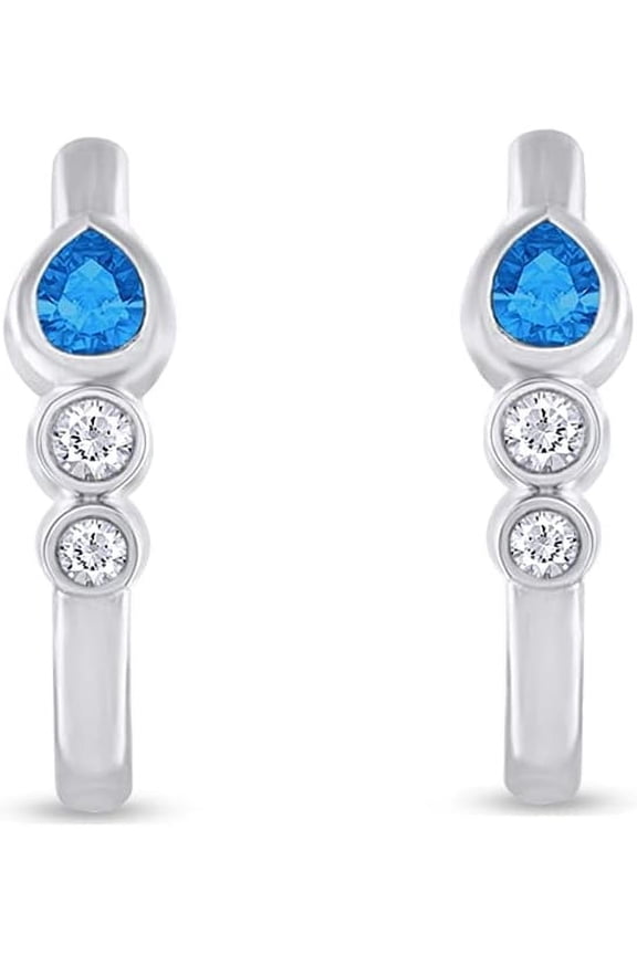 925 Sterling Silver 1.00 Ct Pear Cut blue-topaz Push Back Stud Earring's 14K White Gold Plated For Women's
