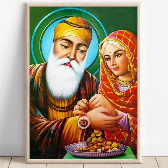 Guru Nanak Rare Vintage Nanak Raksha Bandhan First Sikh Guru, Unframed Poster