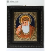 Guru Nanak Sahib Tanjore Painting | Traditional Colors With 24K Gold | Teakwood Frame | Gold & Wood