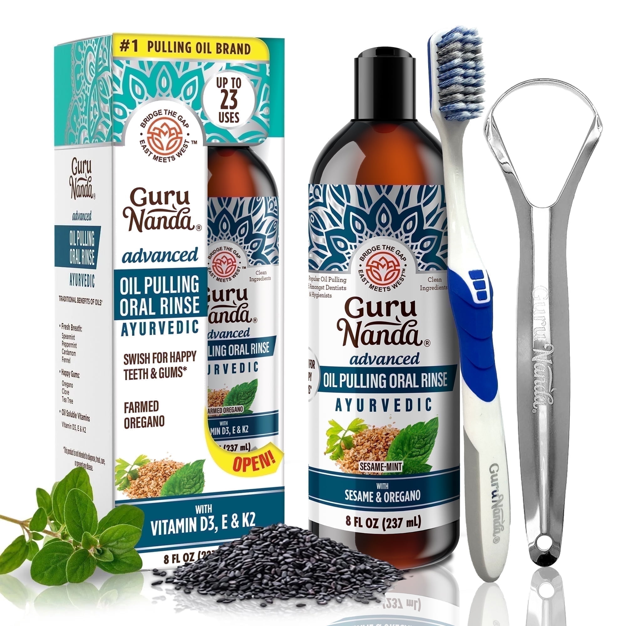 Walmart Saving of  GuruNanda Advanced Formula Pulling Oil, Natural Teeth Whitening & Mouth Swish, 8 fl oz.