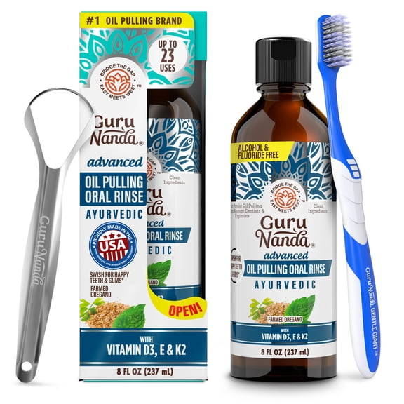 GuruNanda Advanced Formula Pulling Oil, Natural Teeth Whitening & Mouth Swish, 8 fl oz.