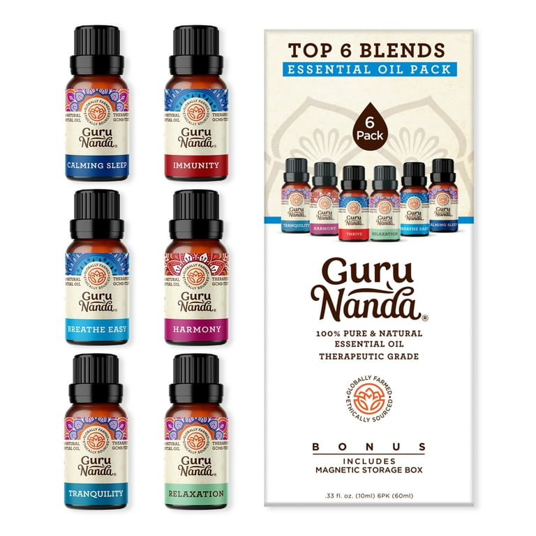 Gurunanda Top 6 Singles Essential Oils Set - Pure Undiluted, Therapeutic  Grade