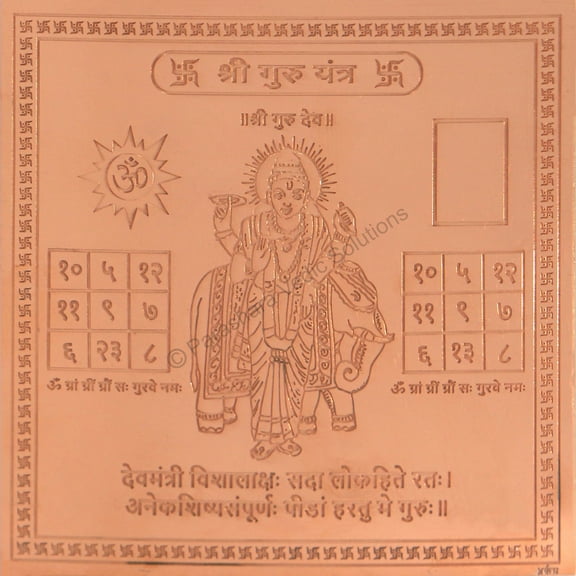 Guru Yantra / Brihaspati Yantra - Copper - (4 x 4 inches, Brown)