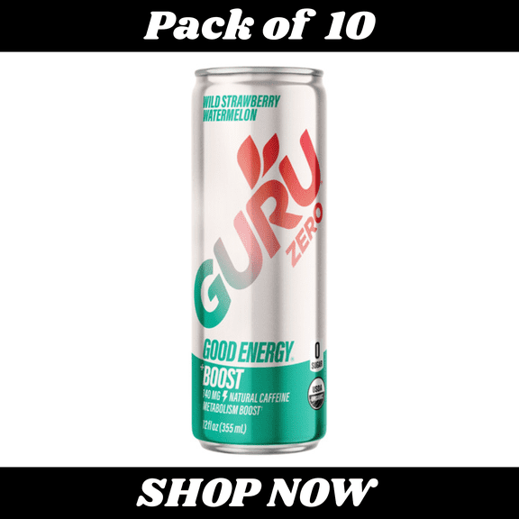 Guru Zero Sugar Wild Strawberry Watermelon Energy Drink 12 fl oz 10 Pack