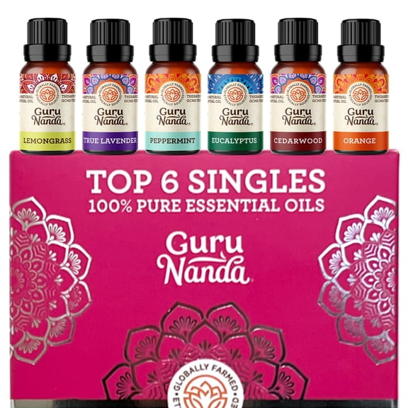 GuruNanda, 100% Pure and Natural Top 6 Essential Oil Singles, 6-Pack, 10m each