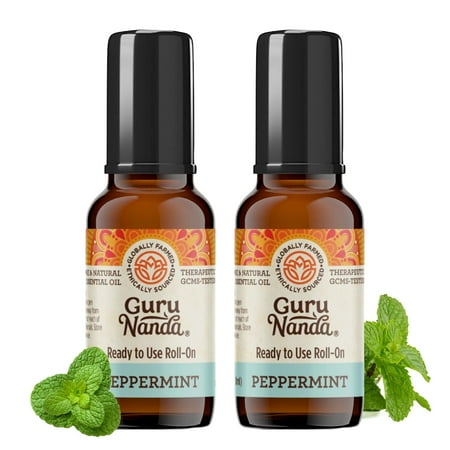 GuruNanda 100% Pure Peppermint Topical Essential Oil Roll-On for Headache Relief, Nausea, and Aromatherapy - 2 Pack