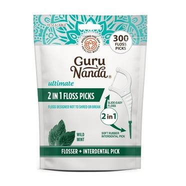 GuruNanda 2-IN-1 Dental Floss and Interdental Pick for Teeth & Gum Cleaning - 300 Count