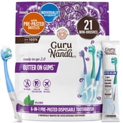 GuruNanda 6-in-1 Ready to Go Butter on Gums Pre-Pasted Toothbrushes 2.0 - 21 Count