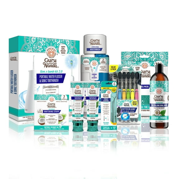 GuruNanda 7-Step Regimen 2.0 Oil Pulling, Alcohol-Free & Fluoride-Free Mouthwash, Whitening Strips, Toothpaste for Complete Oral Hygiene