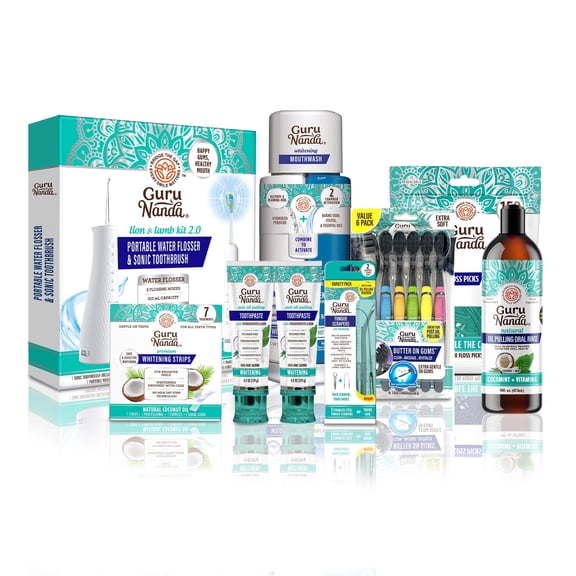 GuruNanda 7-Step Regimen 2.0 Oil Pulling, Alcohol-Free & Fluoride-Free Mouthwash, Whitening Strips, Toothpaste for Complete Oral Hygiene