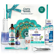 GuruNanda 7 Step Regimen 1.0 - Coconut Mint Oil Pulling, Mouthwash, Butter on Gums for Health Teeth & Gums