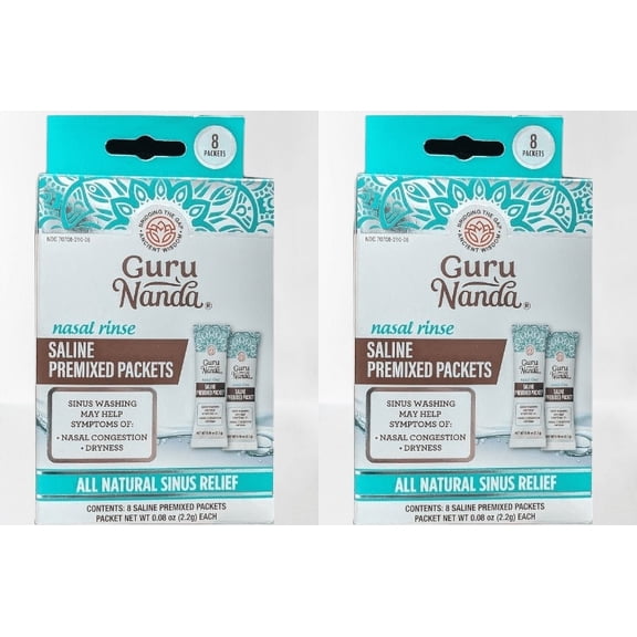 GuruNanda All Natural Nasal Rinse (8 Saline Premixed Packets) 0.08 oz ~ 2 Pack