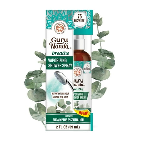 GuruNanda Breathe Shower Spray - Vaporizing Eucalyptus & Basil Essential Oil Spa Aromatherapy - 2 Fl oz