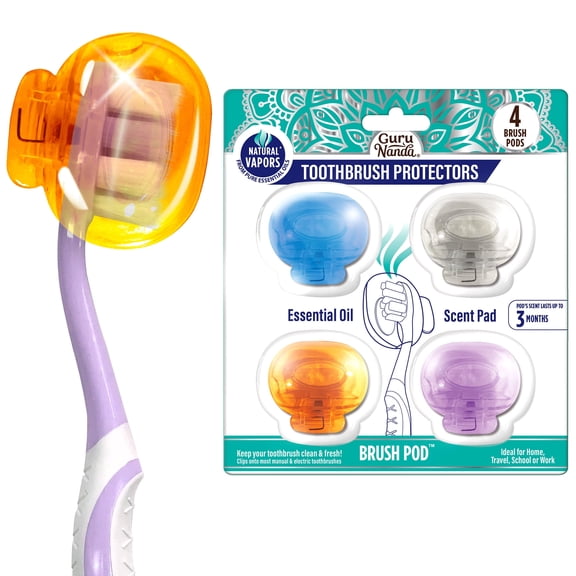 GuruNanda Brush Pod Toothbrush Protector Cover Cap- Various Colors - 4 Count